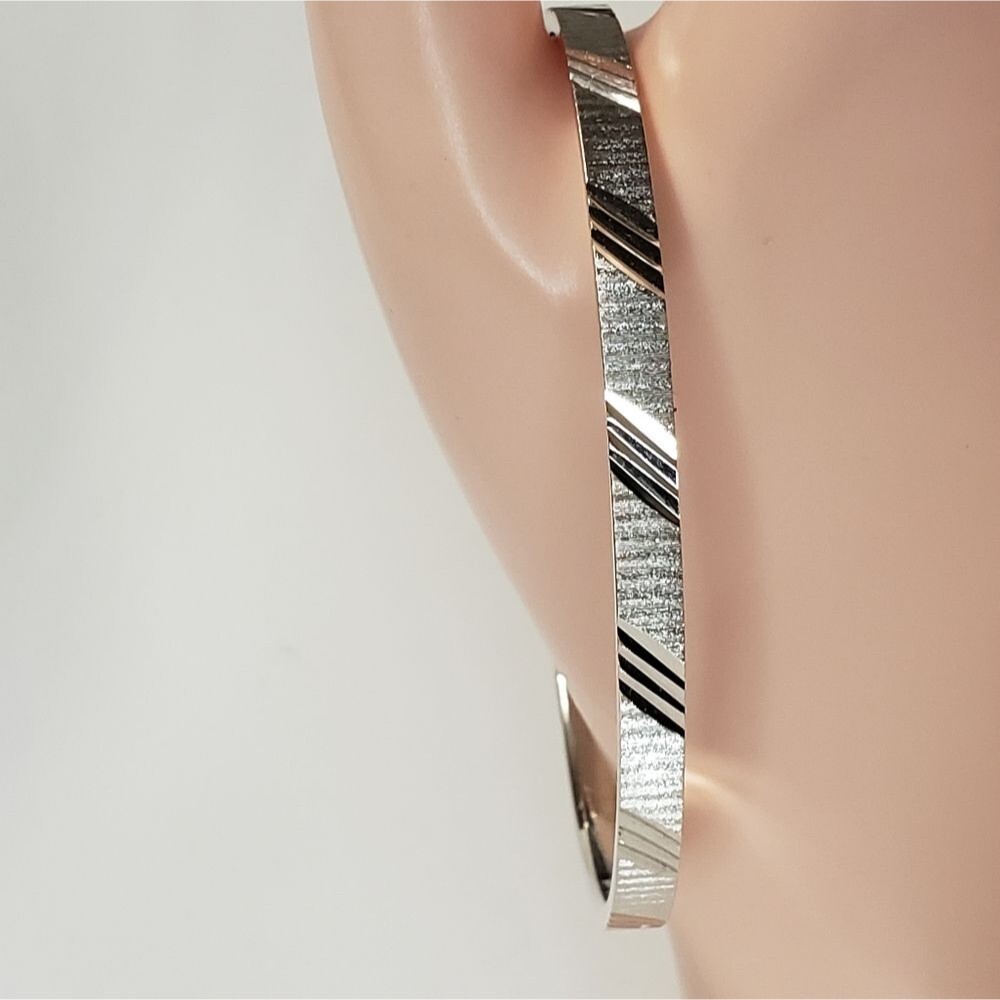 Monet Silver Bangle Bracelet with Diagonal Etching, NWT